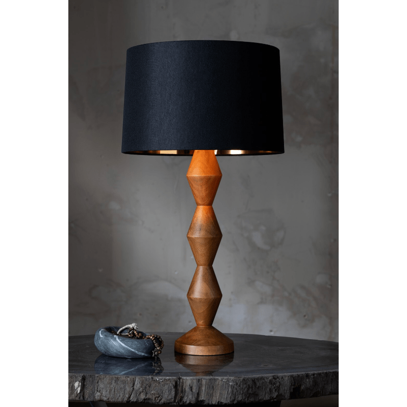 Crew Buffet Lamp with Walnut or Travertine Base and Natural Linen or Black Shade