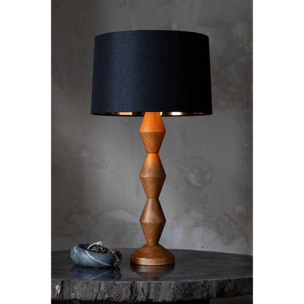 Crew Buffet Lamp with Walnut or Travertine Base and Natural Linen or Black Shade