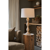 Crew Buffet Lamp with Walnut or Travertine Base and Natural Linen or Black Shade