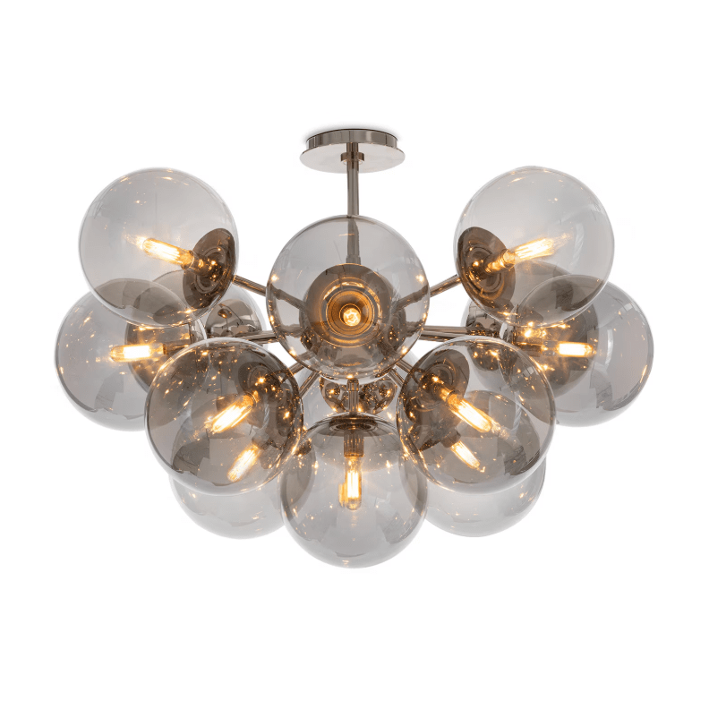 Shine Flush Mount with Smoke Glass in Polished Nickel and Natural Brass