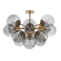 Shine Flush Mount with Smoke Glass in Polished Nickel and Natural Brass