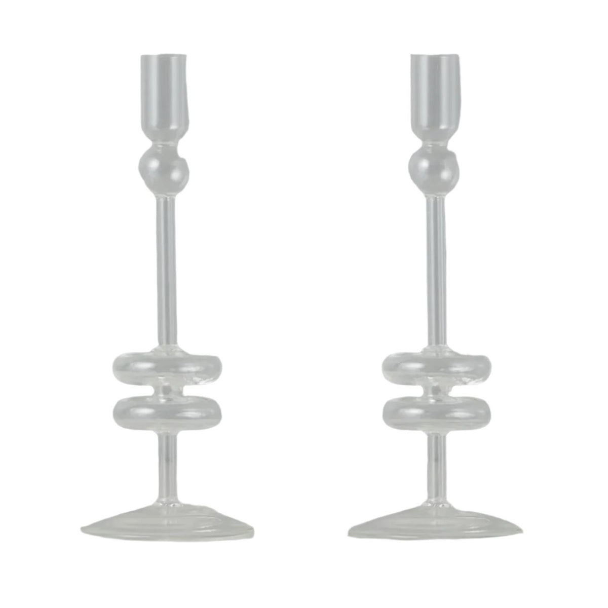 Clear Glass Candlestick Pair, Large | Bone & Brass