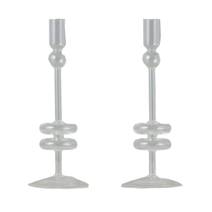 Clear Glass Candlestick Pair, Medium