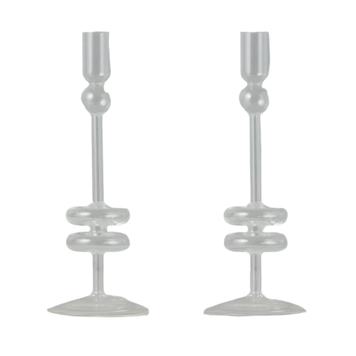 Clear Glass Candlestick Pair, Medium