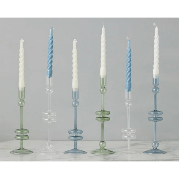 Sage Glass Candlestick Pair, Large