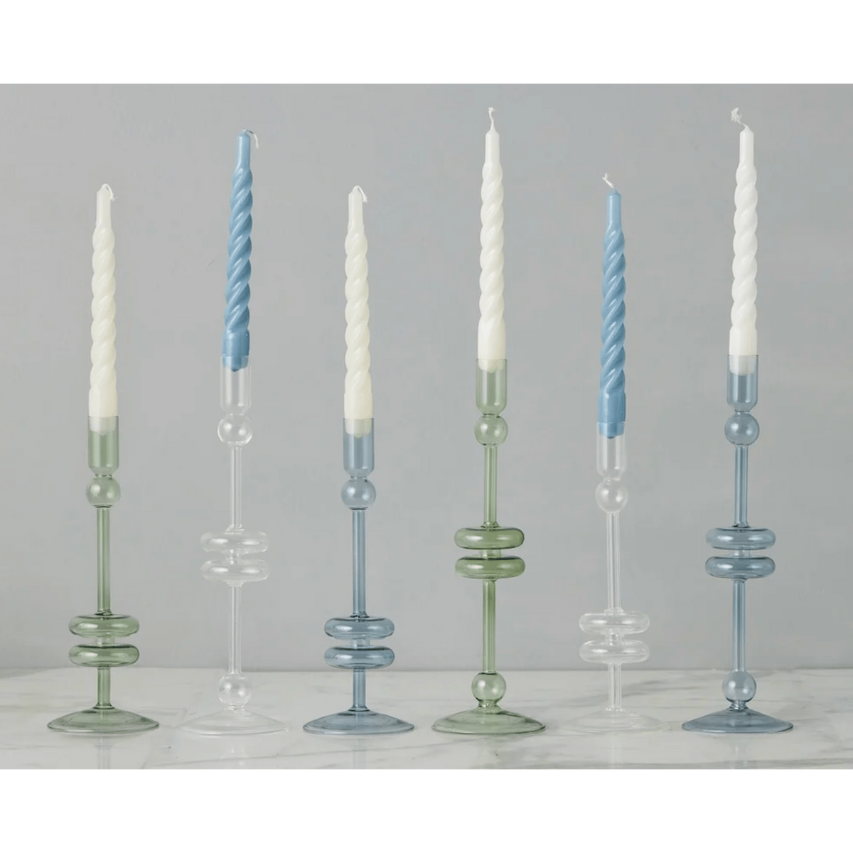 Sage Glass Candlestick Pair, Large