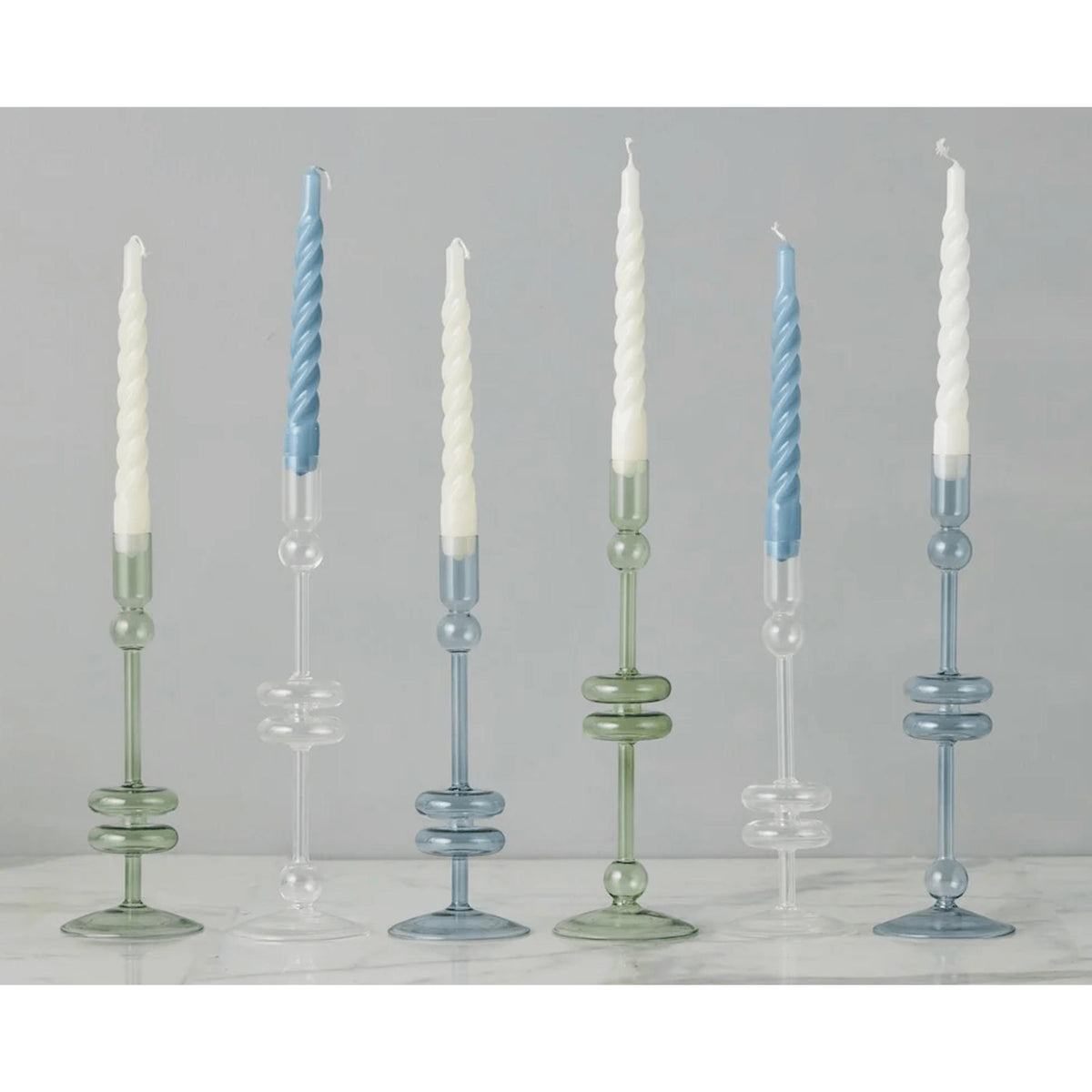 Clear Glass Candlestick Pair, Large - Candlestick Side View | Bone & Brass