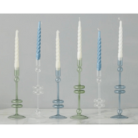 Sage Glass Candlestick Pair, Medium