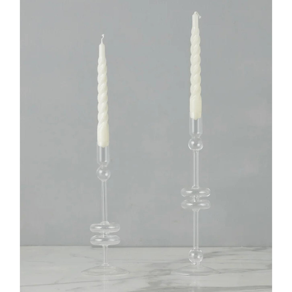 Clear Glass Candlestick Pair, Large - Candlestick Close Up | Bone & Brass