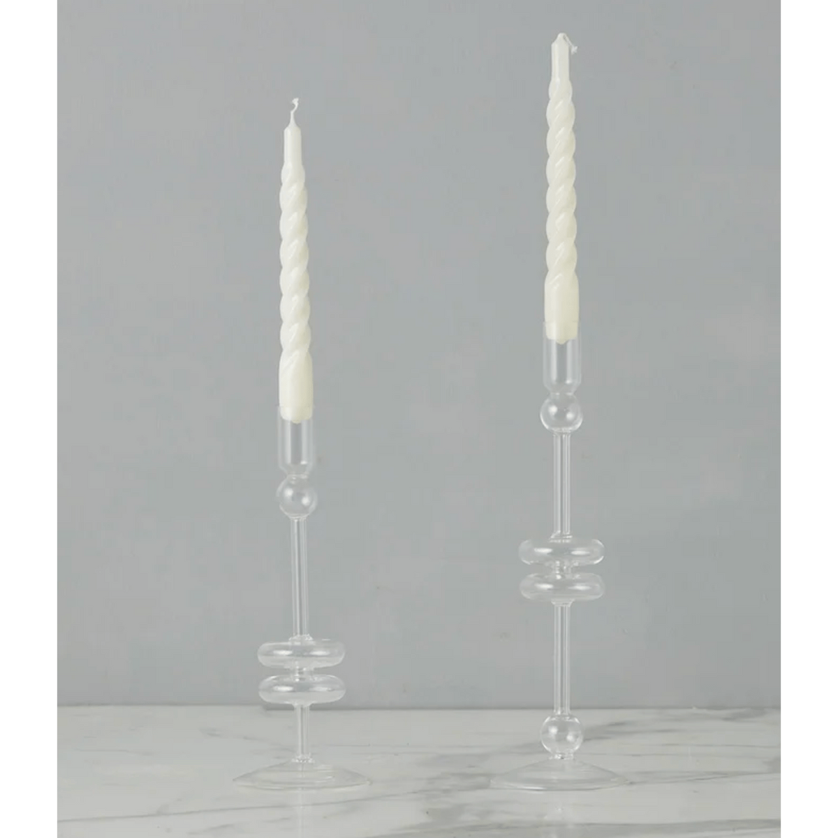 Clear Glass Candlestick Pair, Medium