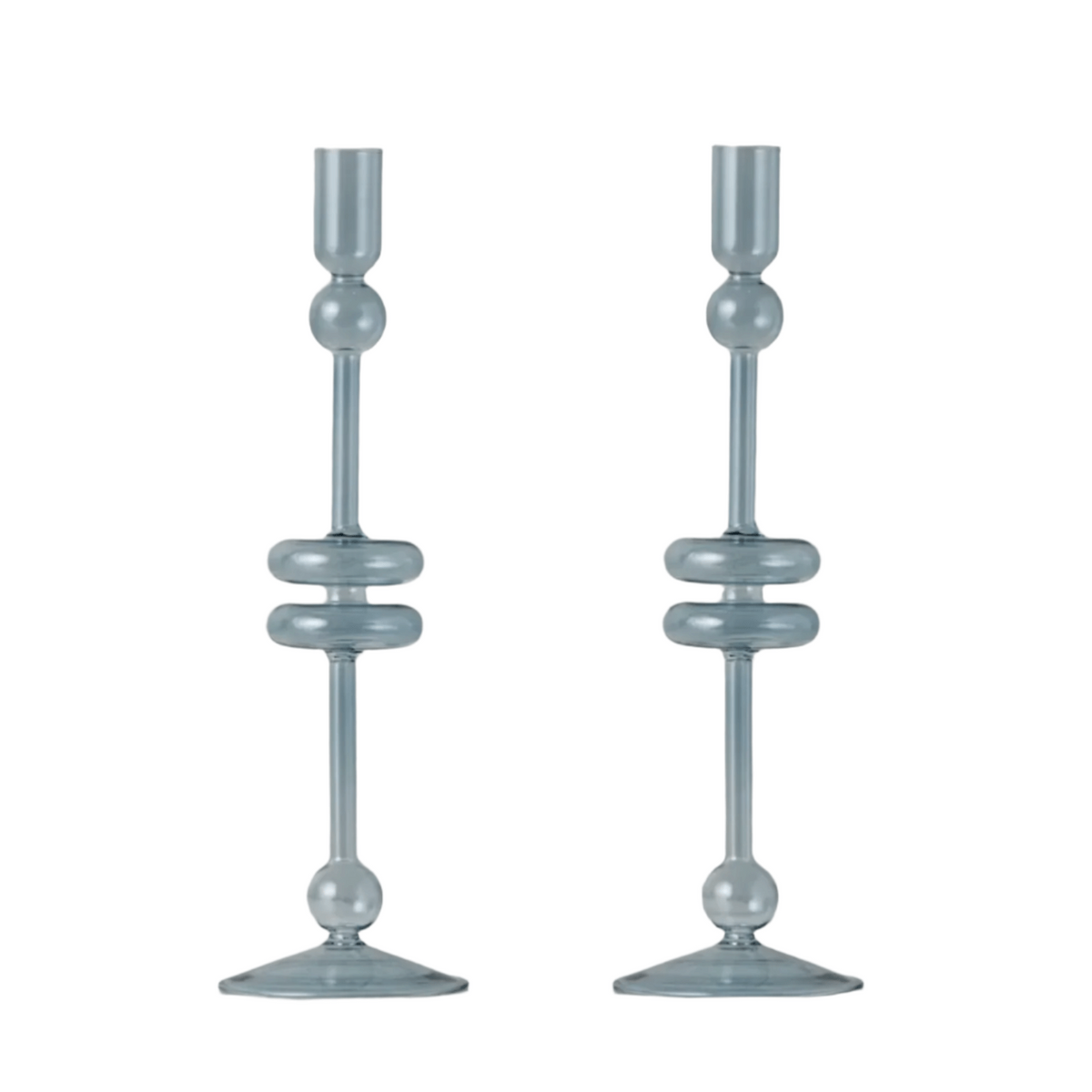 Denim Glass Candlestick Pair, Large