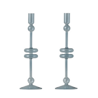 Denim Glass Candlestick Pair, Large