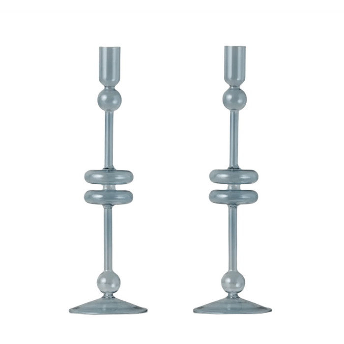 Denim Glass Candlestick Pair, Large