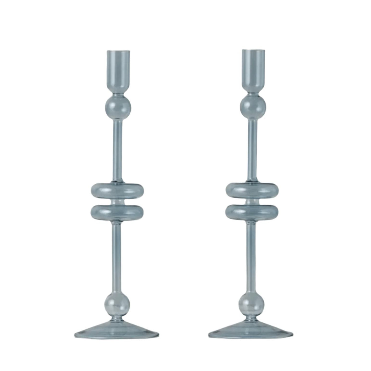 Denim Glass Candlestick Pair, Large | Bone & Brass