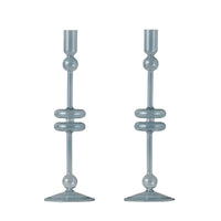 Denim Glass Candlestick Pair, Large | Bone & Brass