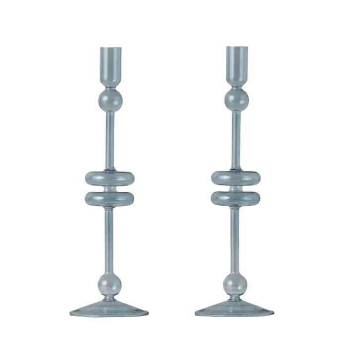 Denim Glass Candlestick Pair, Large