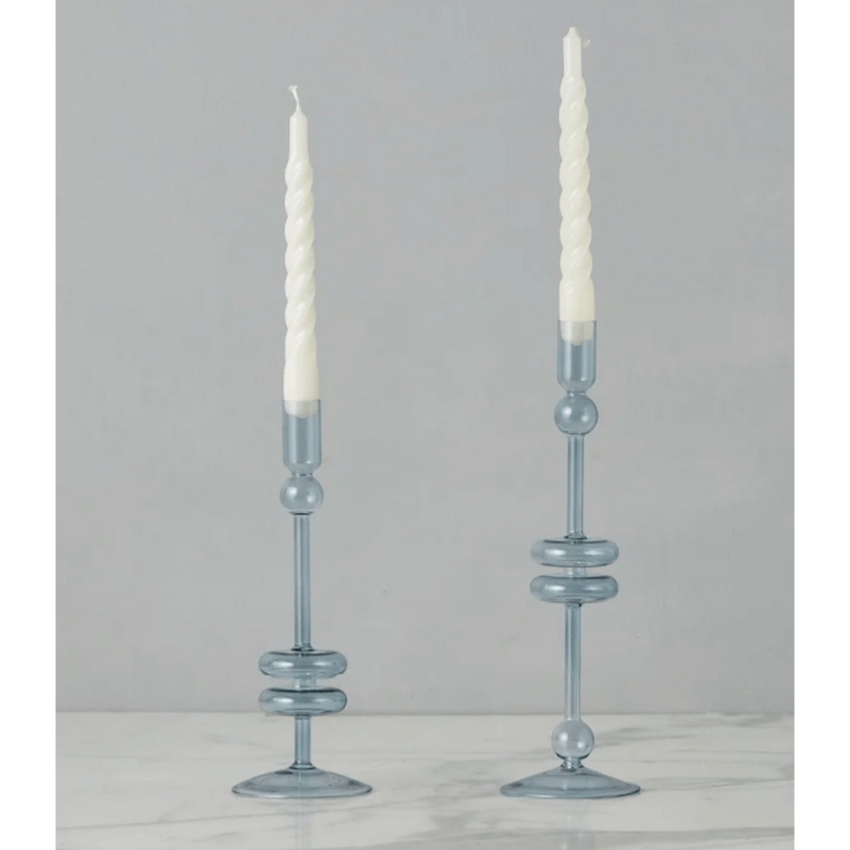 Denim Glass Candlestick Pair, Large