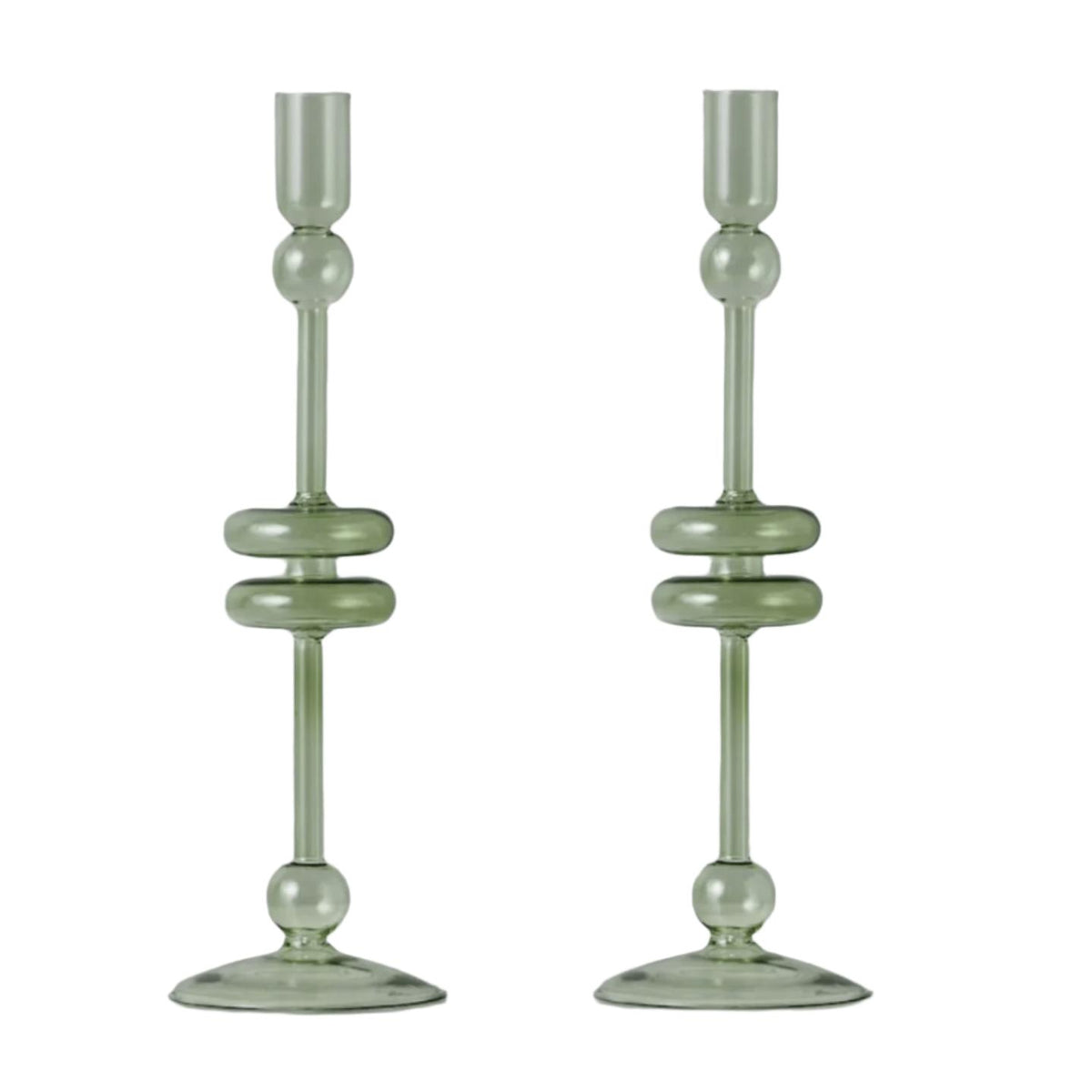 Sage Glass Candlestick Pair, Medium | Bone & Brass