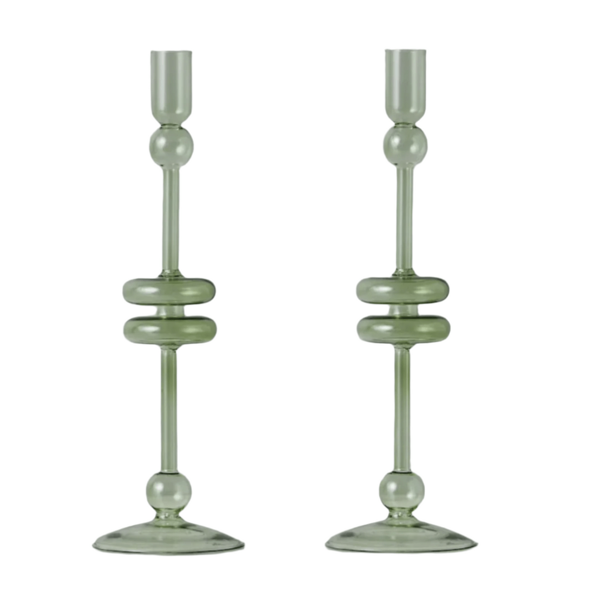 Sage Glass Candlestick Pair, Large