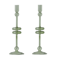 Sage Glass Candlestick Pair, Large