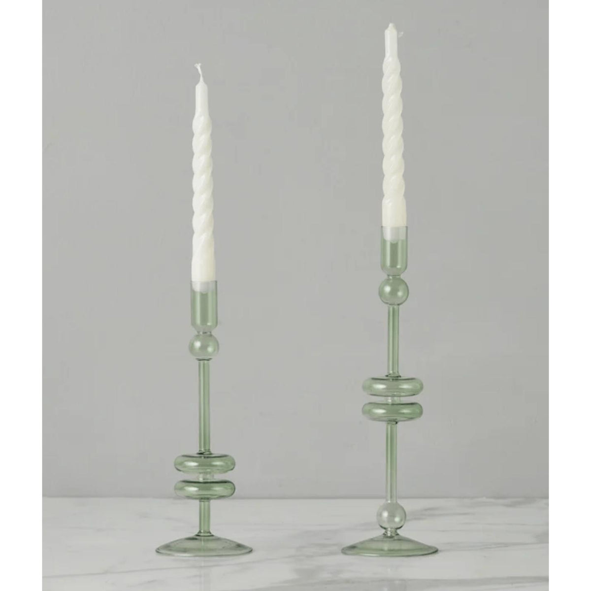 Sage Glass Candlestick Pair, Medium - Candlestick Side View | Bone & Brass