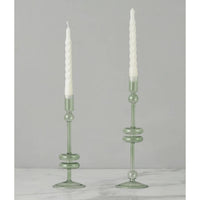 Sage Glass Candlestick Pair, Medium - Candlestick Side View | Bone & Brass