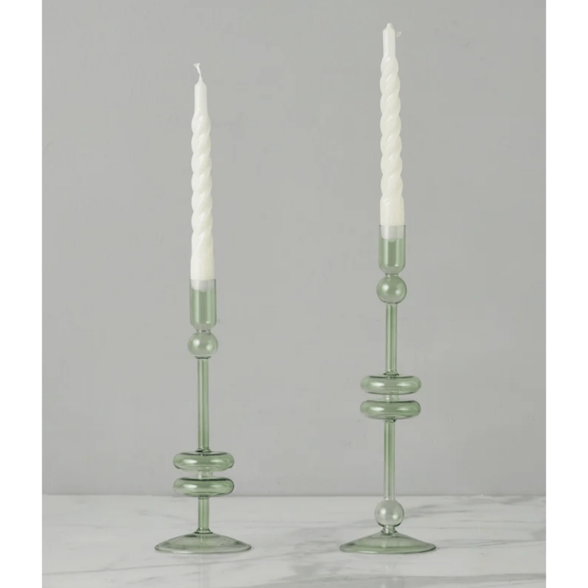 Sage Glass Candlestick Pair, Large