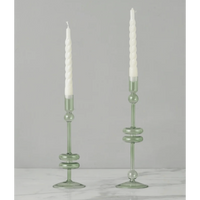 Sage Glass Candlestick Pair, Large