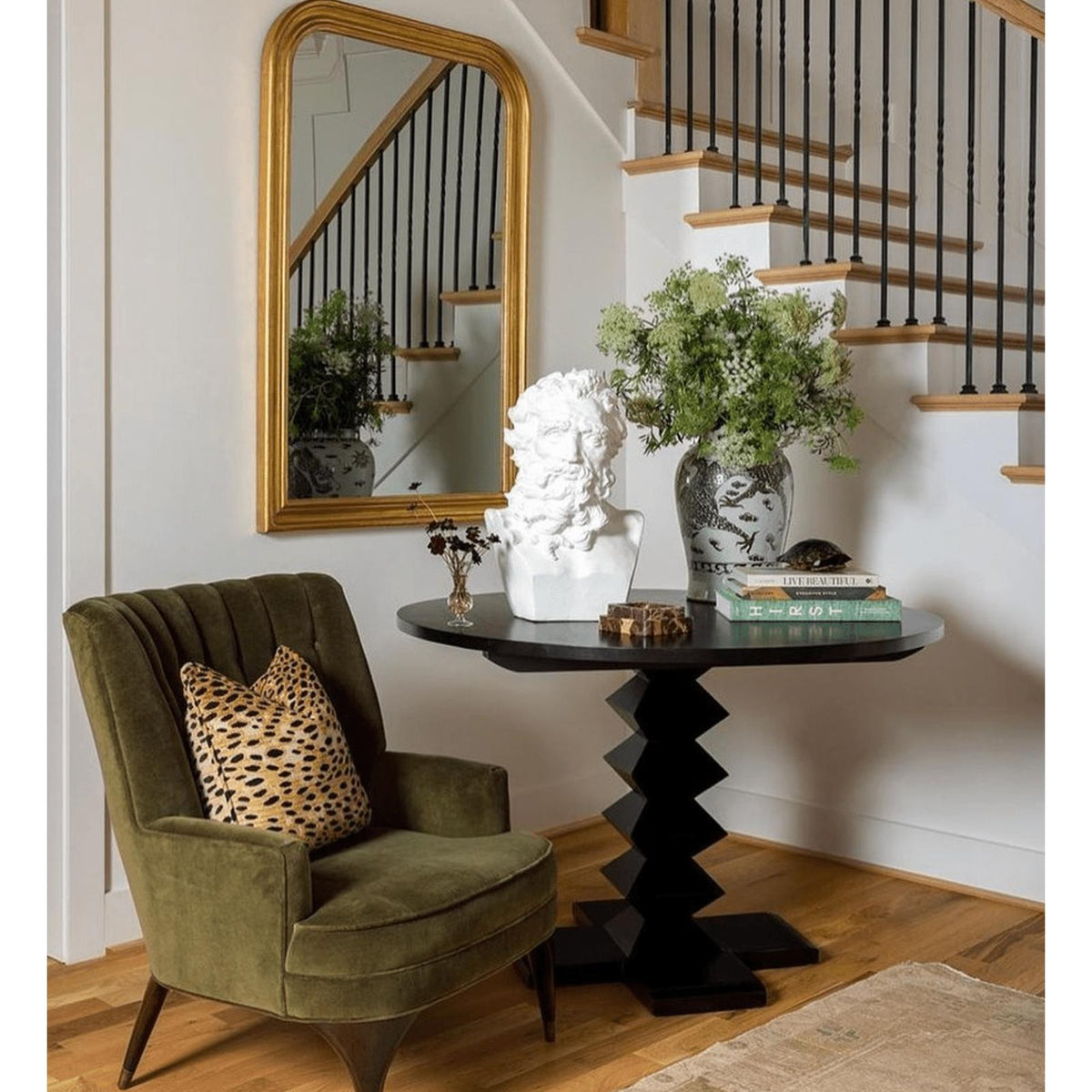 Zig-Zag 48" Black Round Dining Table - Table Side View | Bone & Brass