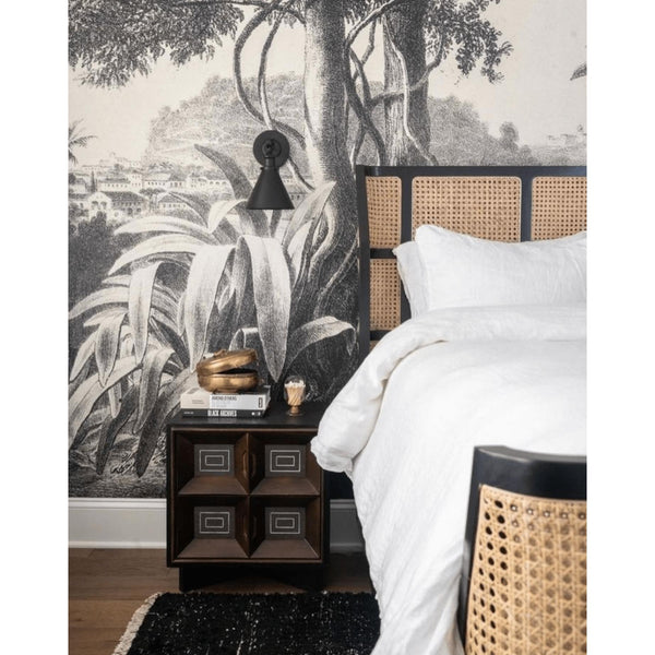 Portia Mahogany Cane Paneled Bed - Bed Side View | Bone & Brass