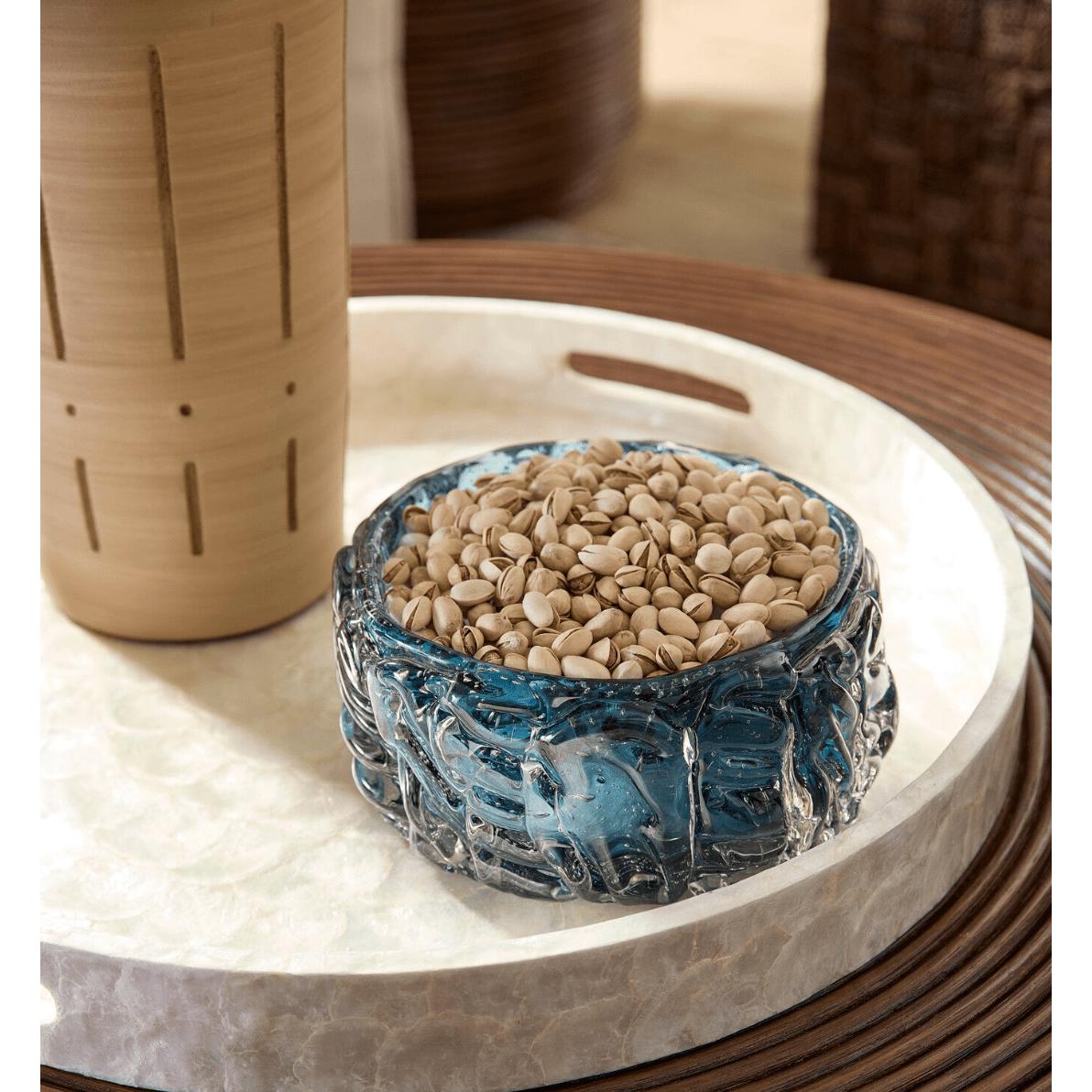 Blue Cast Glass Decorative Bowl - Bowl Top View | Bone & Brass
