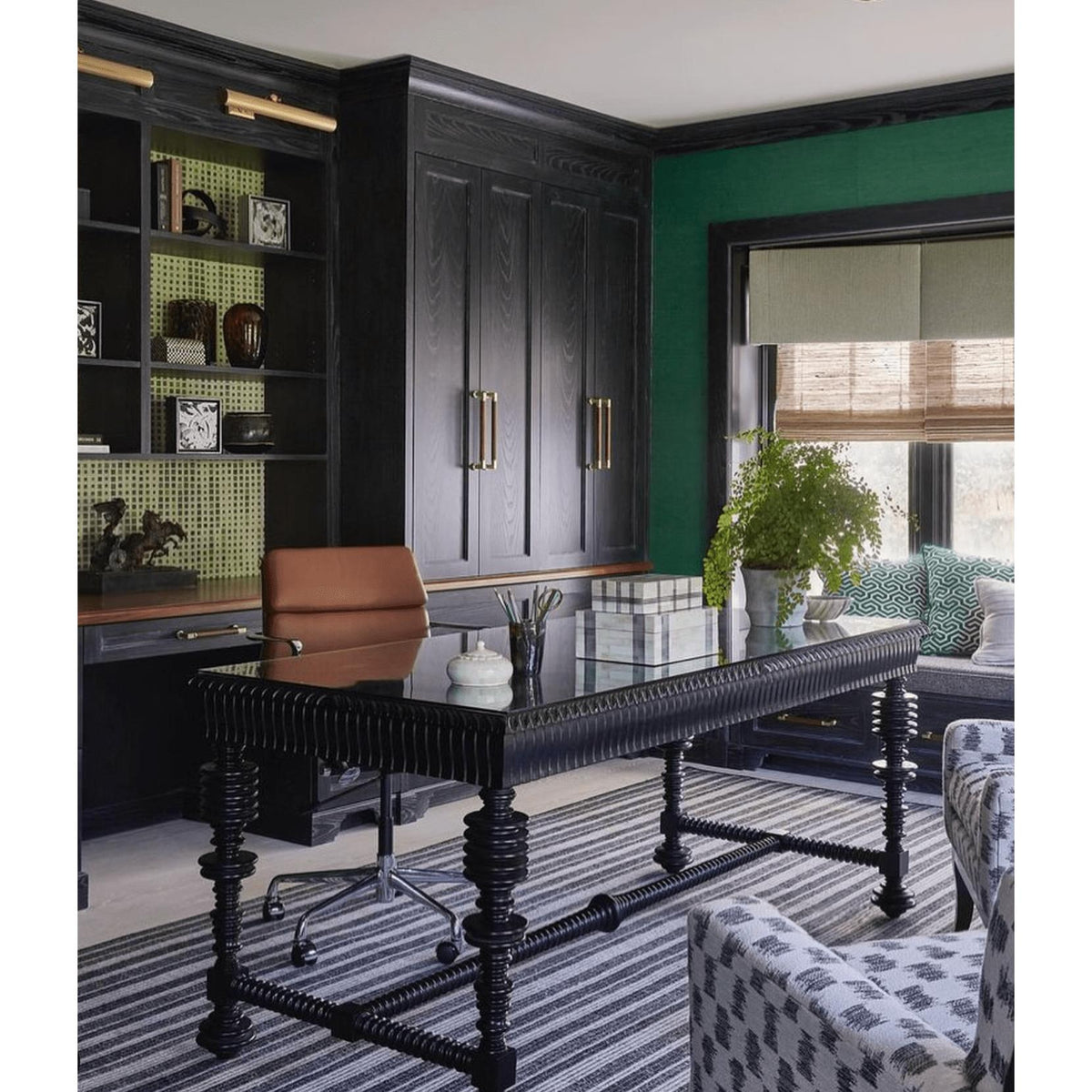 Portuguese Desk Hand Rubbed Black - Desk Side View | Bone & Brass