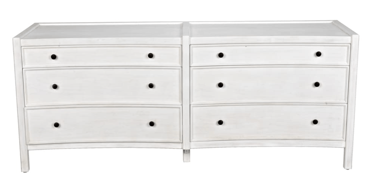 Hampton 6 Drawer Dresser, Hand Rubbed Black and White Washed