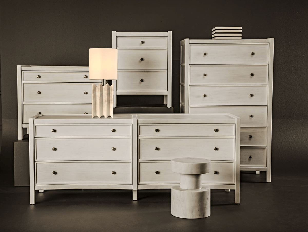 Hampton 6 Drawer Dresser, Hand Rubbed Black and White Washed