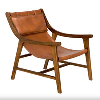 Gilberto Leather & Teak Sling Chair | Bone & Brass