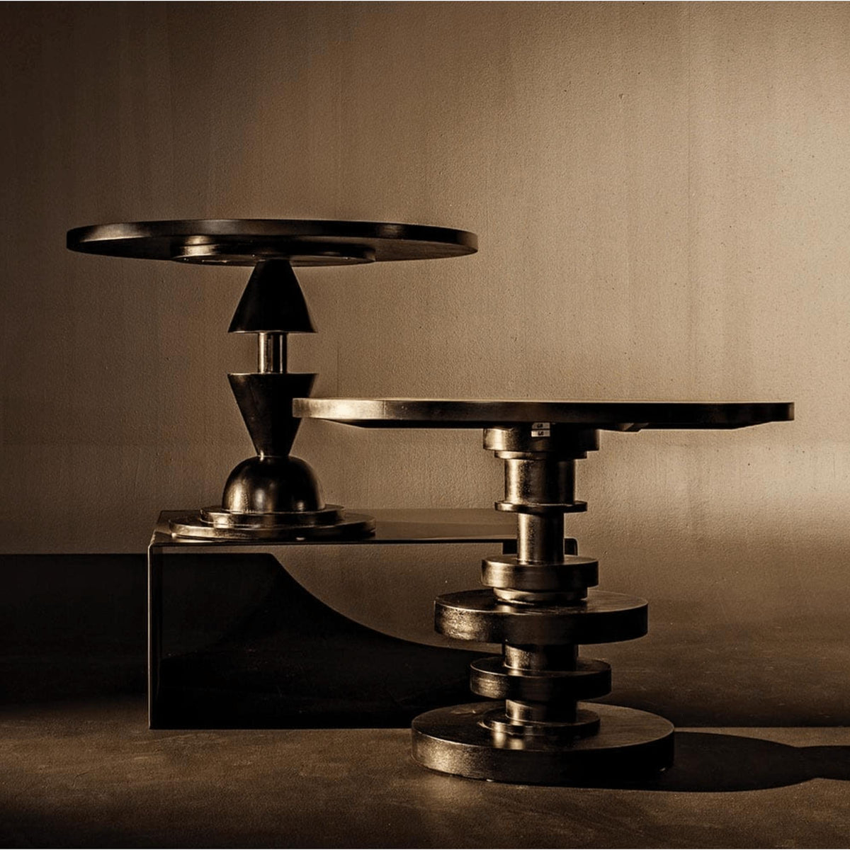 Varick Black Mahogany Round Table - Table Side View | Bone & Brass