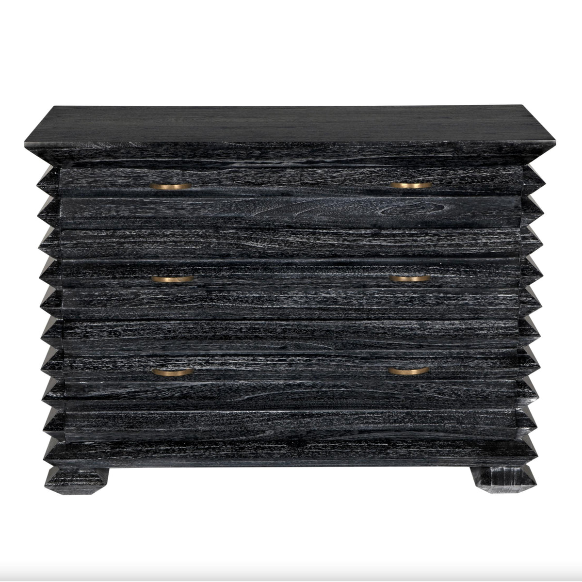 Tiago Zig-Zag Black Ceruse Chest - Dresser Drawer Detail | Bone & Brass