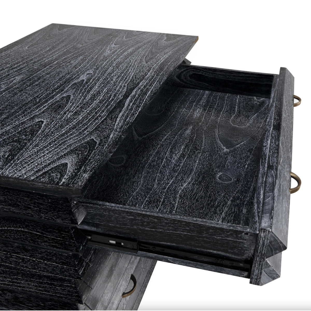 Tiago Zig-Zag Black Ceruse Chest - Dresser Hardware Detail | Bone & Brass