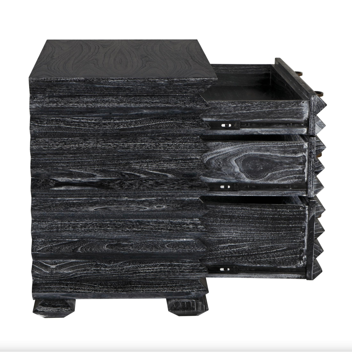 Tiago Zig-Zag Black Ceruse Chest - Dresser Side View | Bone & Brass