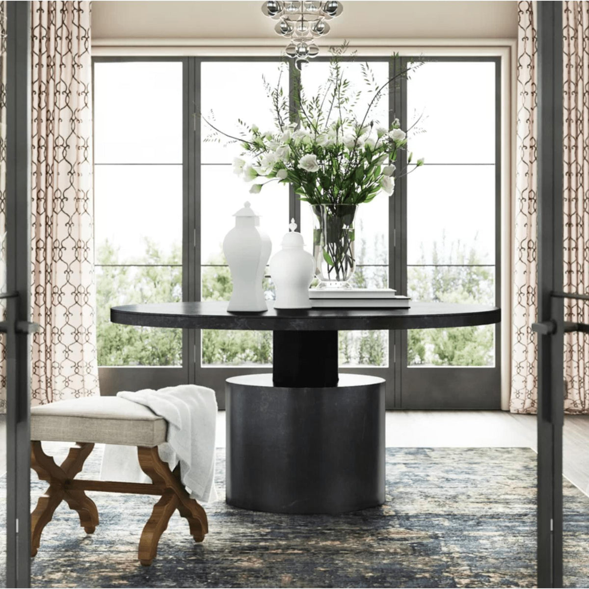 Marlow Round Black Steel Dining Table - Table Top View | Bone & Brass