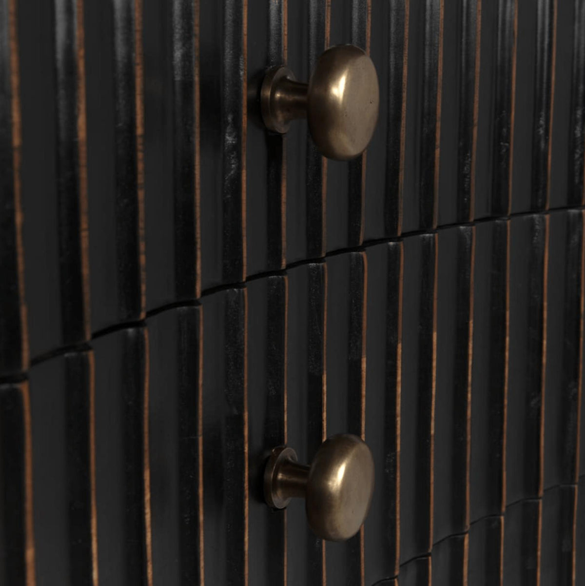 Irene Curved Fluted Hand Rubbed Black Dresser - Dresser Hardware Detail | Bone & Brass