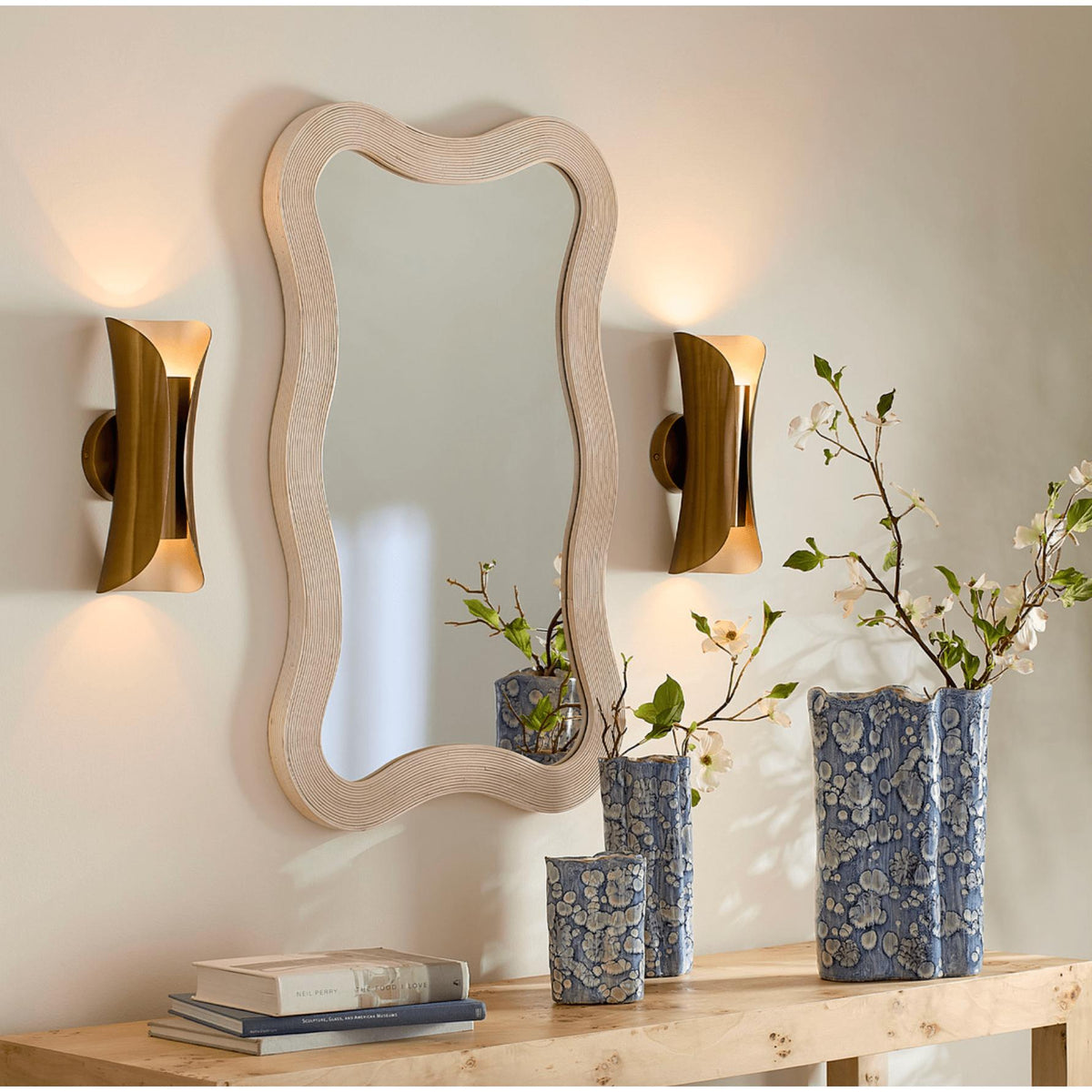 Dali Wavy Bamboo Wall Mirror, Black Natural - Mirror Detail | Bone & Brass