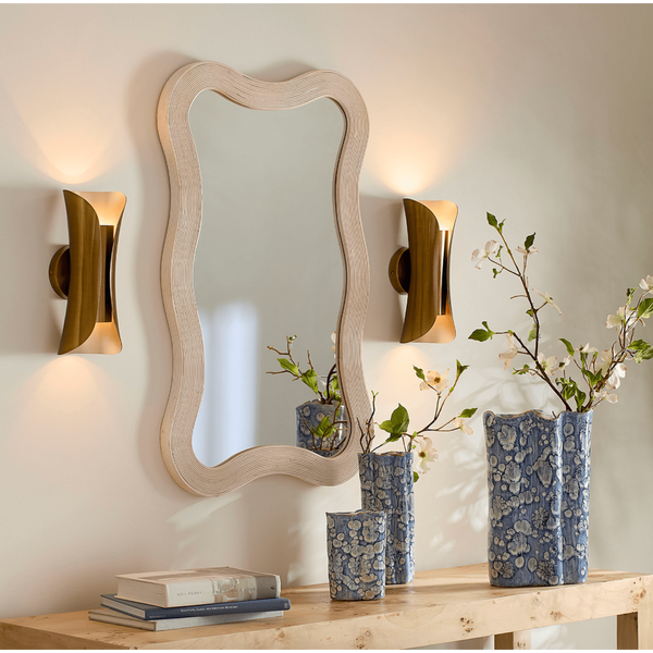 Dali Wavy Bamboo Wall Mirror, Black and Natural