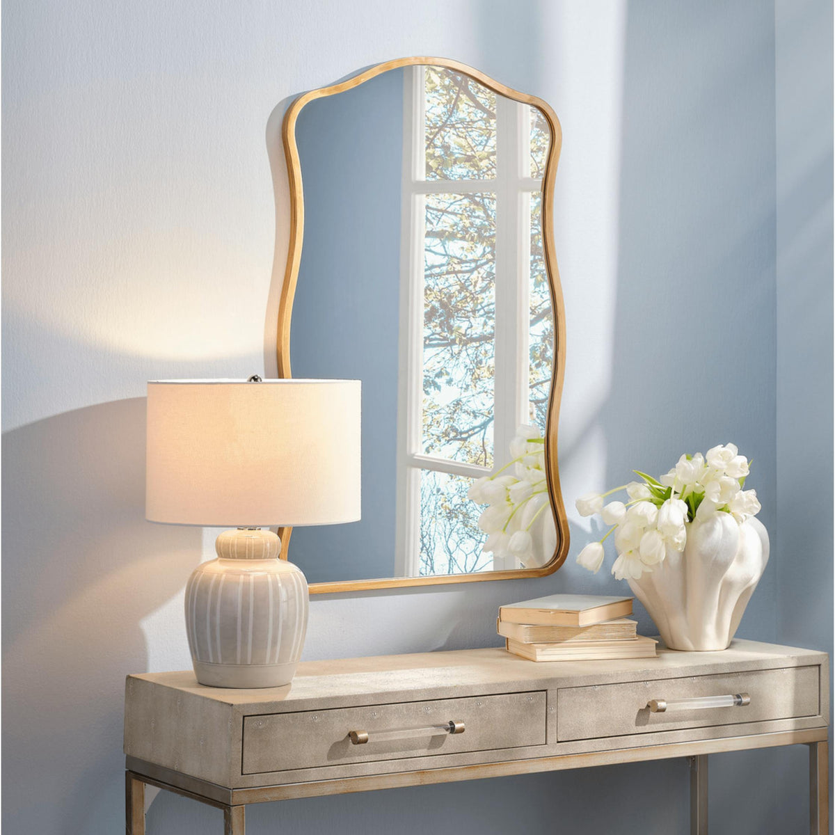 Aurora Wavy Wall Mirror, Black or Brass - Mirror Frame Detail | Bone & Brass