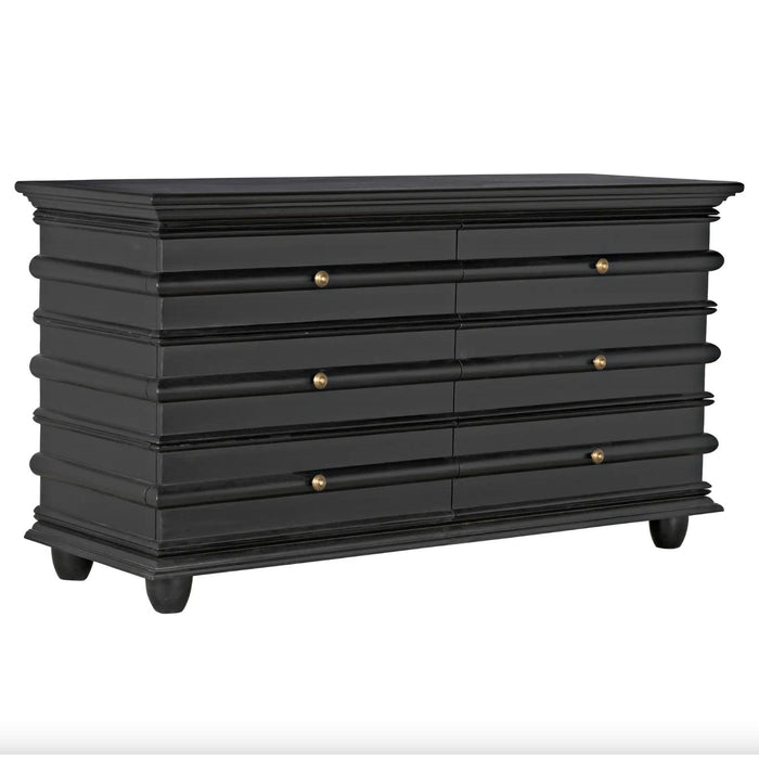 Ascona 6-Drawer Chest, Hand Rubbed Black | Bone & Brass