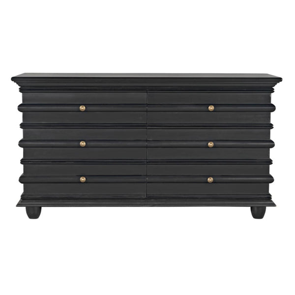 Ascona 6-Drawer Chest, Hand Rubbed Black - Dresser Side View | Bone & Brass