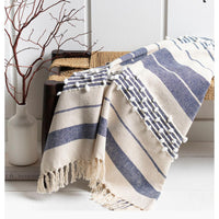 Yemaya Navy & Ivory Woven Blanket - Throw Detail | Bone & Brass