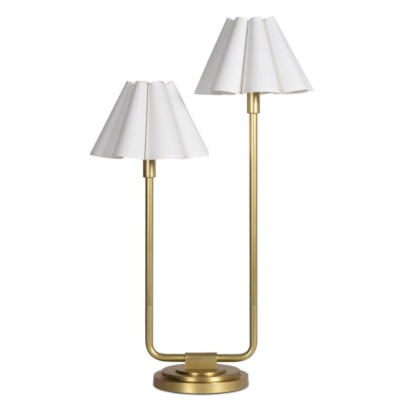 Polly Double Arm Table Lamp - Natural Brass White Shade | Bone & Brass