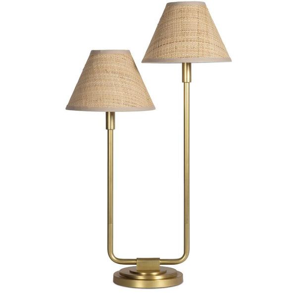 Polly Double Arm Table Lamp - Natural Brass White Shade - Lamp Detail | Bone & Brass