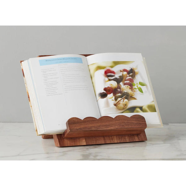 Scalloped Wood Book Stand, Natural - Detail View | Bone & Brass